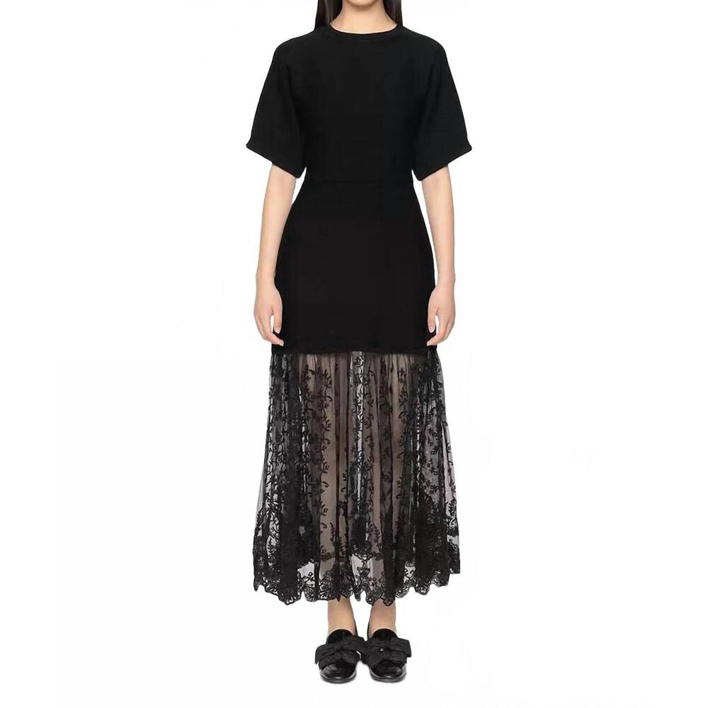 NEW SEA diane lace knit combo dress in black